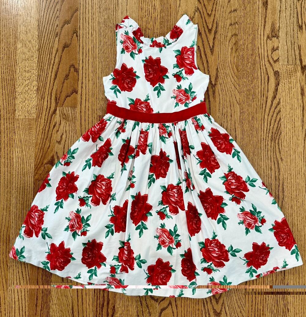 Janie and Jack size 7 white dress with red and green floral. Tulle. 100% Cotton.
